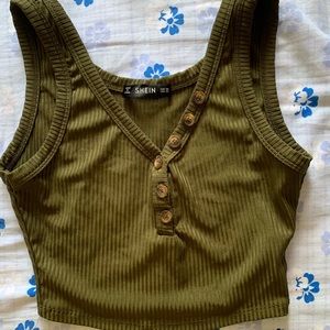 Dark Olive Green Thick Strap Crop Tank